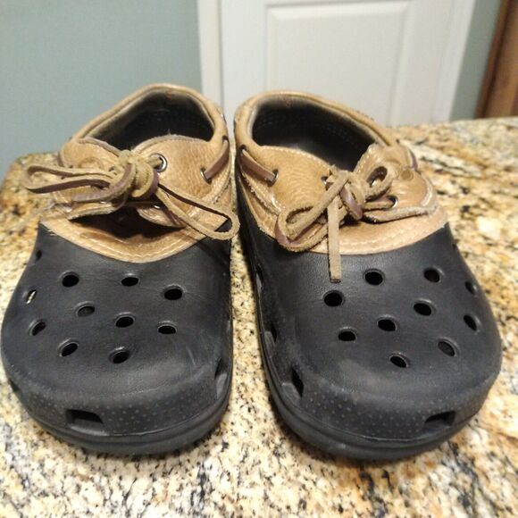 Crocs Islander Sport Pitcrew Black Brown Leather Sandals Lace up Size M6/W8 - Picture 5 of 12